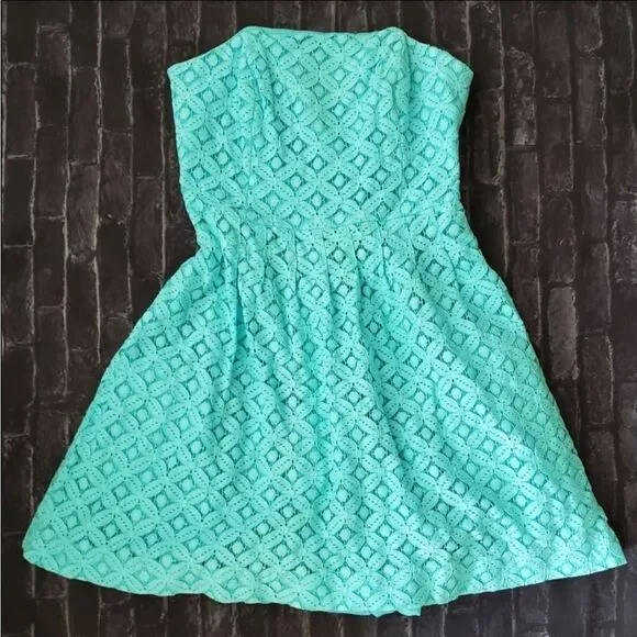🔹Lilly Pulitzer Turquoise Caitlin Lace Strapless Dress Size 6 - Picture 2 of 11